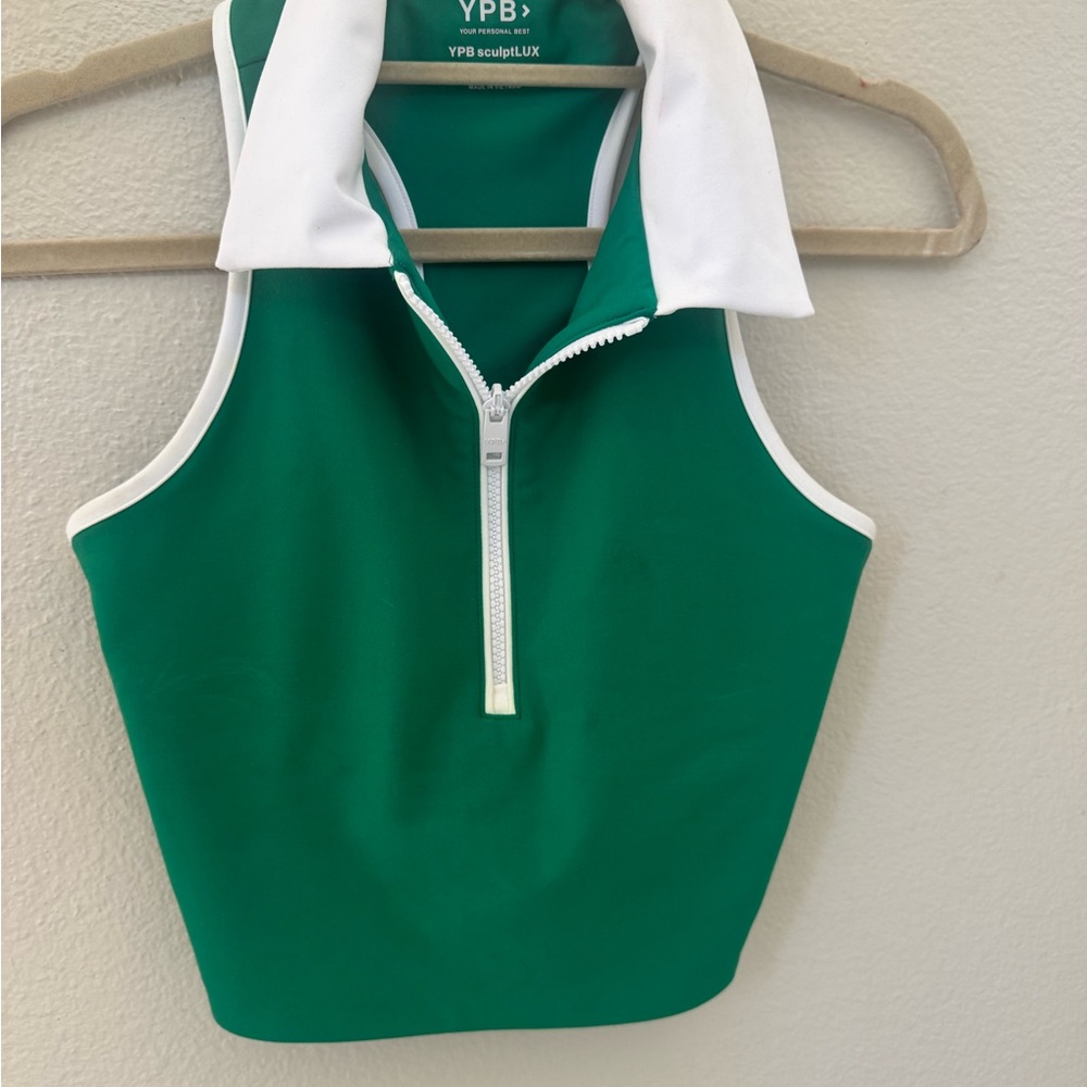 Green Sleeveless Zip-Up Top